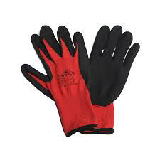  FLEX HD 13g red nylon shell, black nitrile, sandy palm coat glove