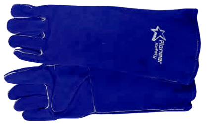 Blue lined yellow palm welding glove, kevlar Stitch, elbow length 8"