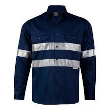 Navy Blue Vented Reflective Shirt 100% Cotton S