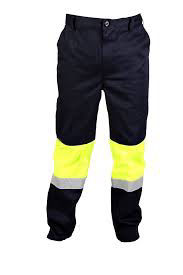 Navy / Lime Reflective trouser 65/35 cotton size 30-50