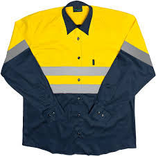 Navy / yellow Vented Reflective Shirt 100% Cotton S